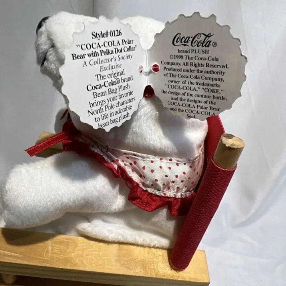 Coca Cola 1998 Polar Bear 5.5‎ Inch Plush in Wood Directors Chair Coke Bottle